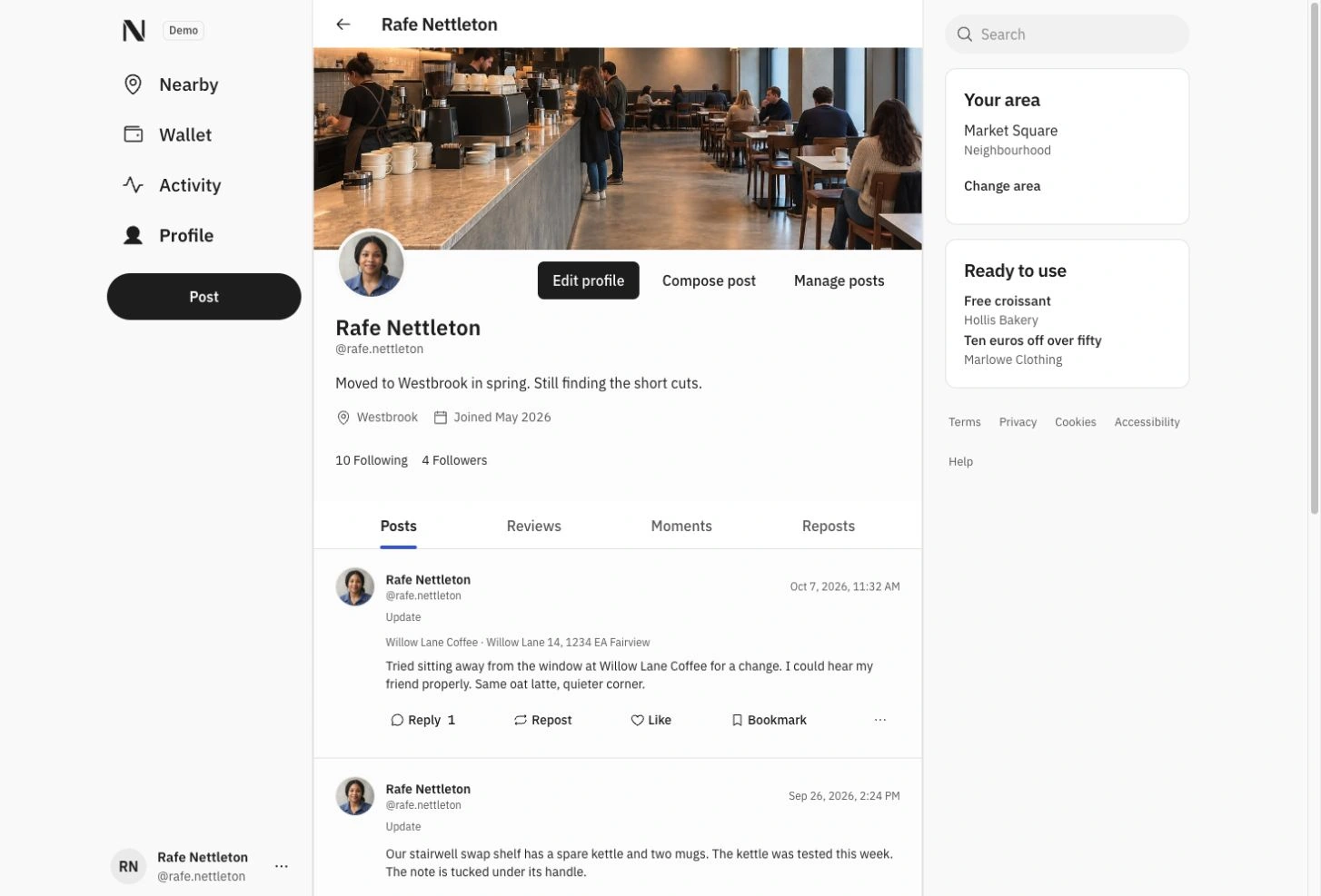 The member profile in the light theme
