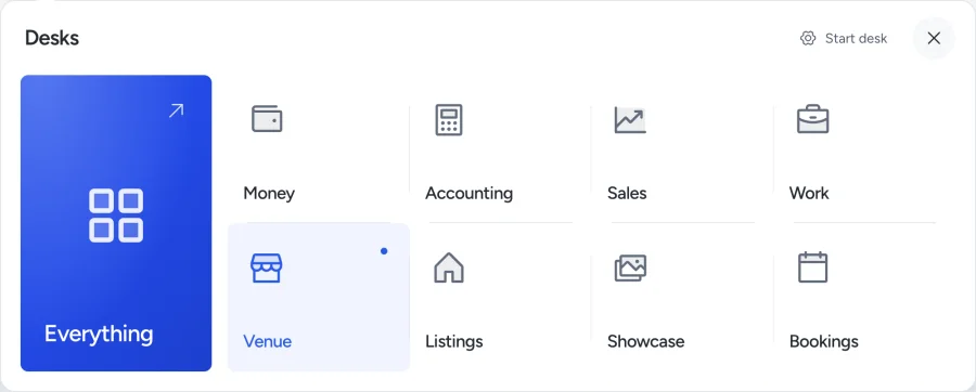 Pepper Desks: Everything, Money, Accounting, Sales, Work, Venue, Listings, Showcase and Bookings