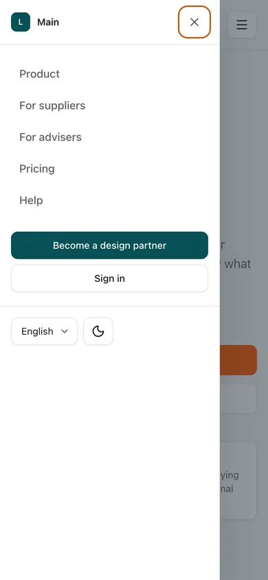 Home · navigation open. The public home page explains what the workspace is for: answering customer security questions with controlled Proof and a frozen edition the customer can verify. The phone navigation is open in this view.