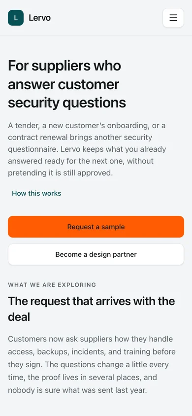 For suppliers. The supplier page speaks to the company that receives security questionnaires from its customers.