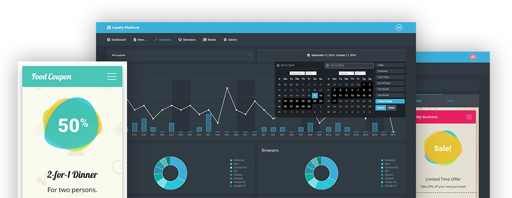 Loyalty Platform, coupon analytics · coupon on a phone